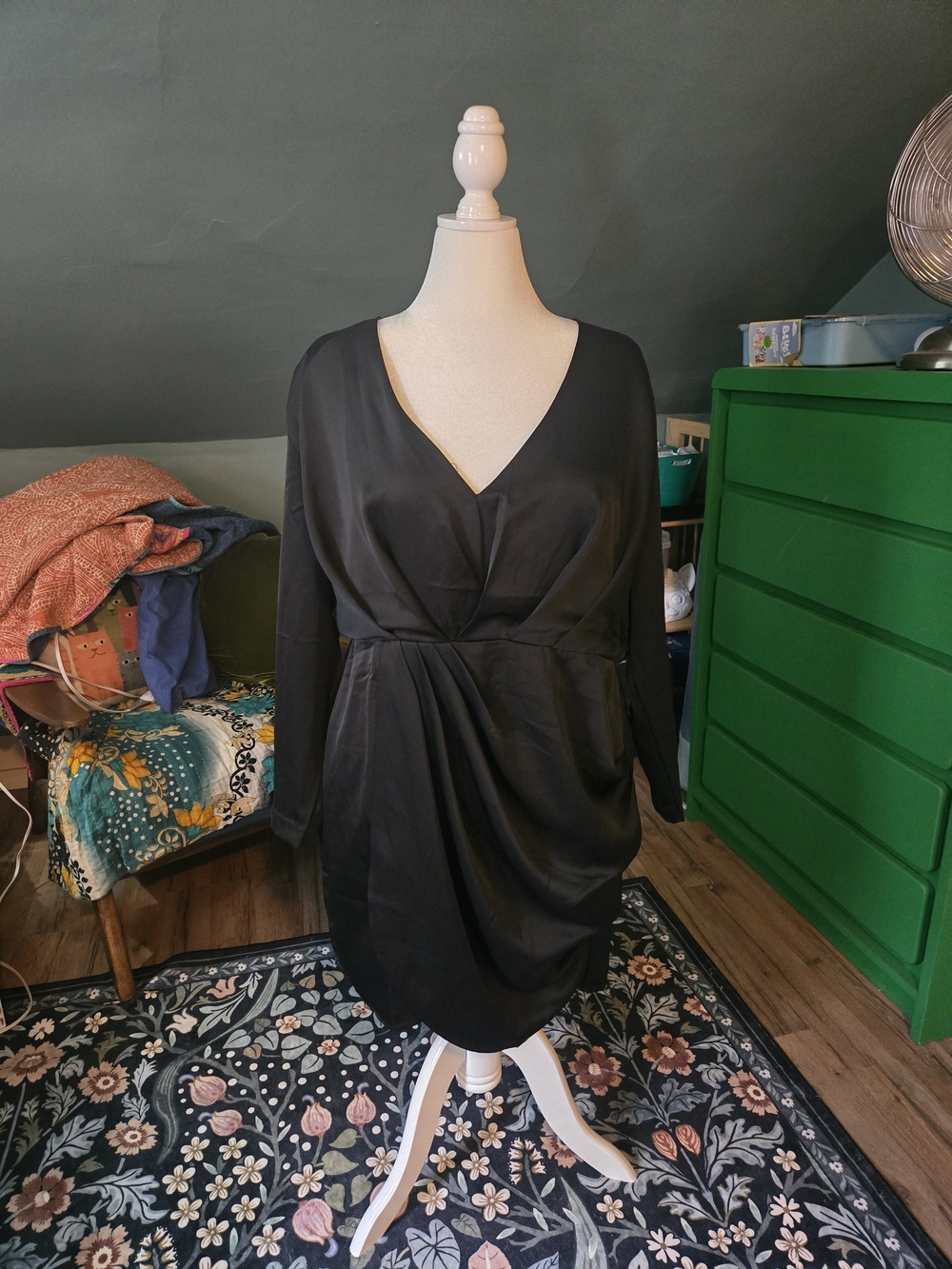 Eloquii Black V-Neck Long Sleeve Wrap Dress